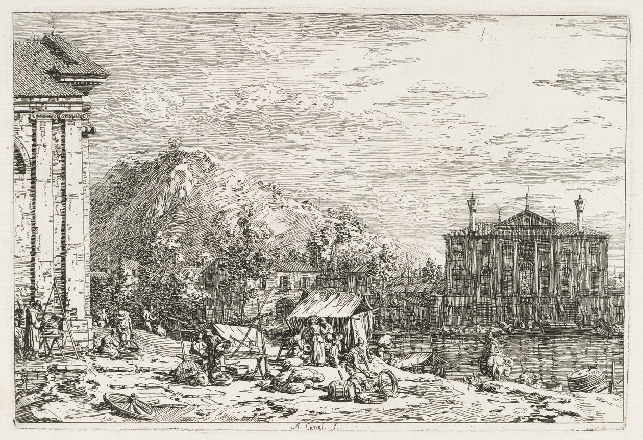 Ansichten: Eine Stadt jenseits eines Flusses von Antonio Canaletto