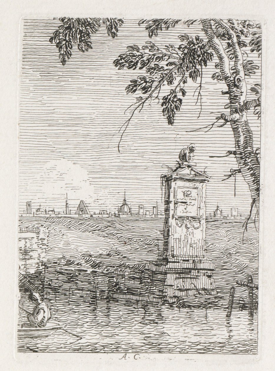 Ansichten: Das kleine Denkmal unter einem Baum von Antonio Canaletto