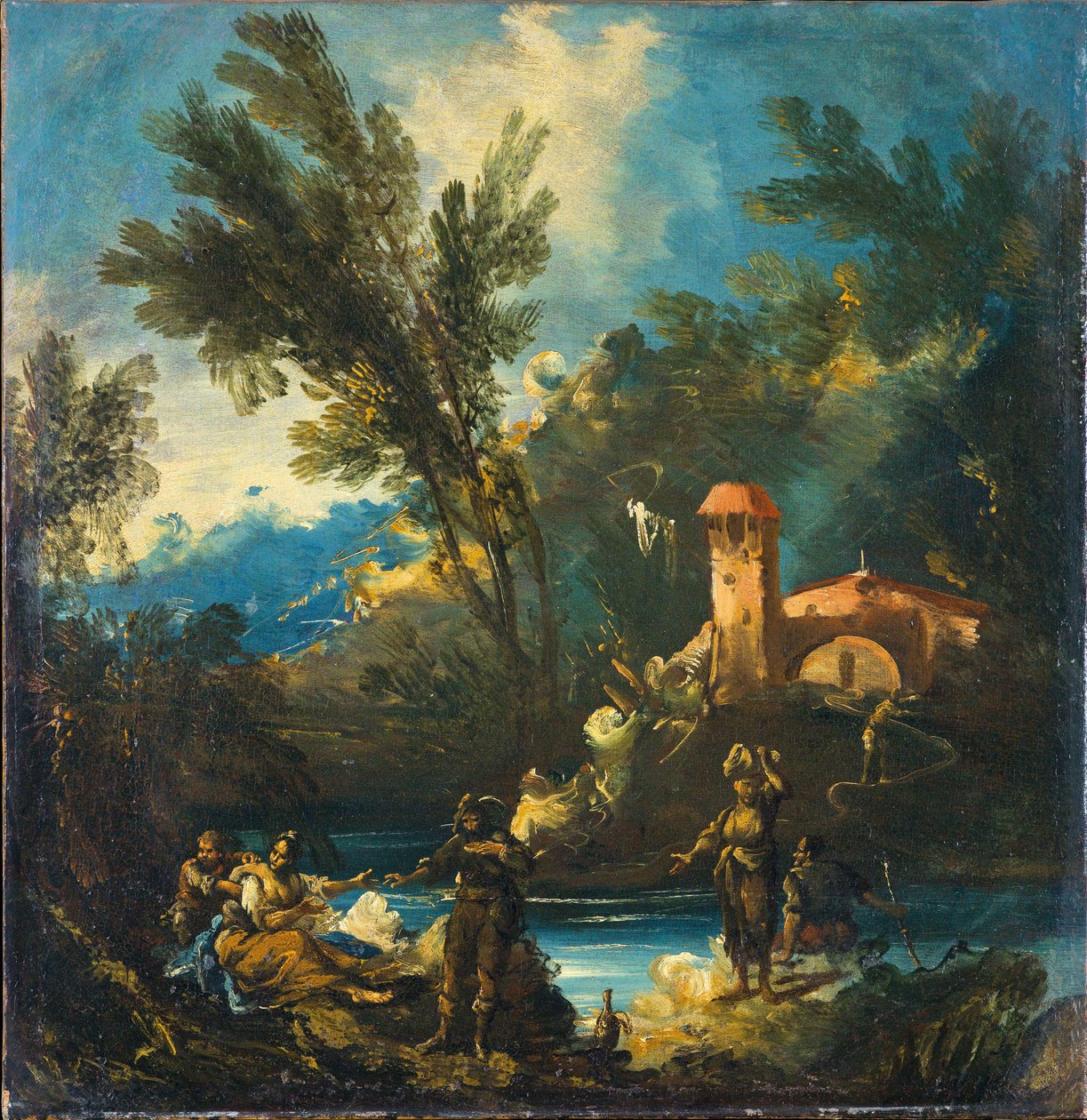 Waldige Flusslandschaft mit Figuren von Antonio Francesco Peruzzini
