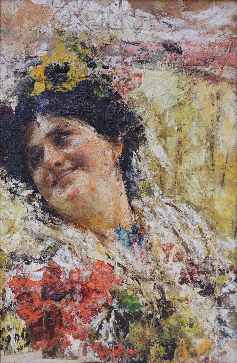 Kopf einer Frau und Blumen von Antonio Mancini