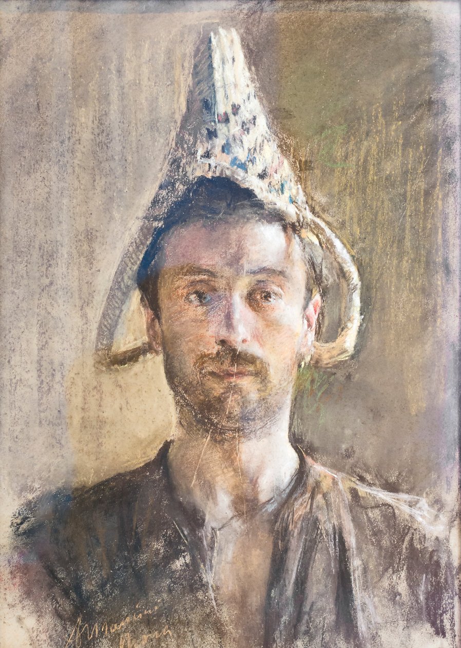 Selbstporträt mit Korb von Antonio Mancini