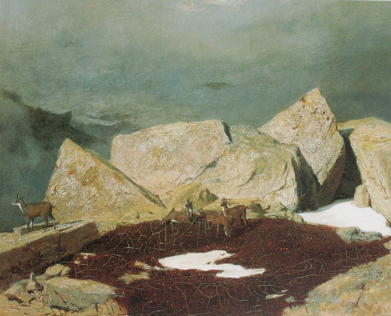 Hochgebirge mit Gemsen von Arnold Böcklin