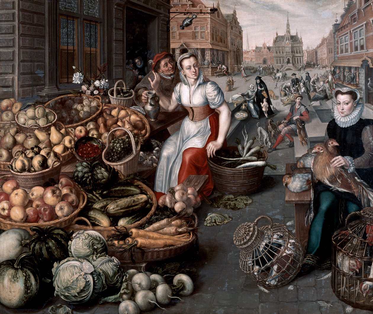 Frau verkauft Obst und Gemüse, ca. 1590 von Arnout de Muyser