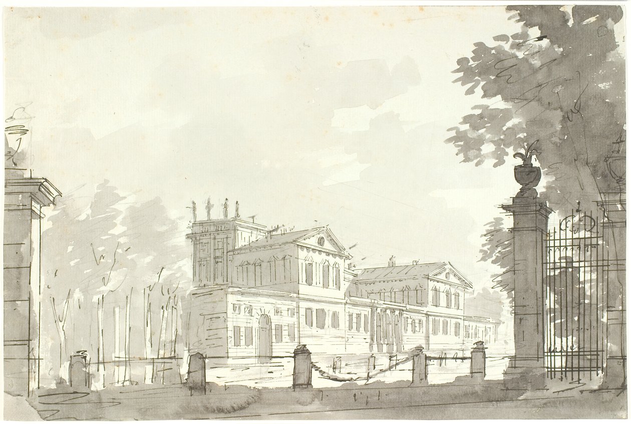 Palast in einem eingezäunten Park, rechts ein Gittertor von Aron Wallick