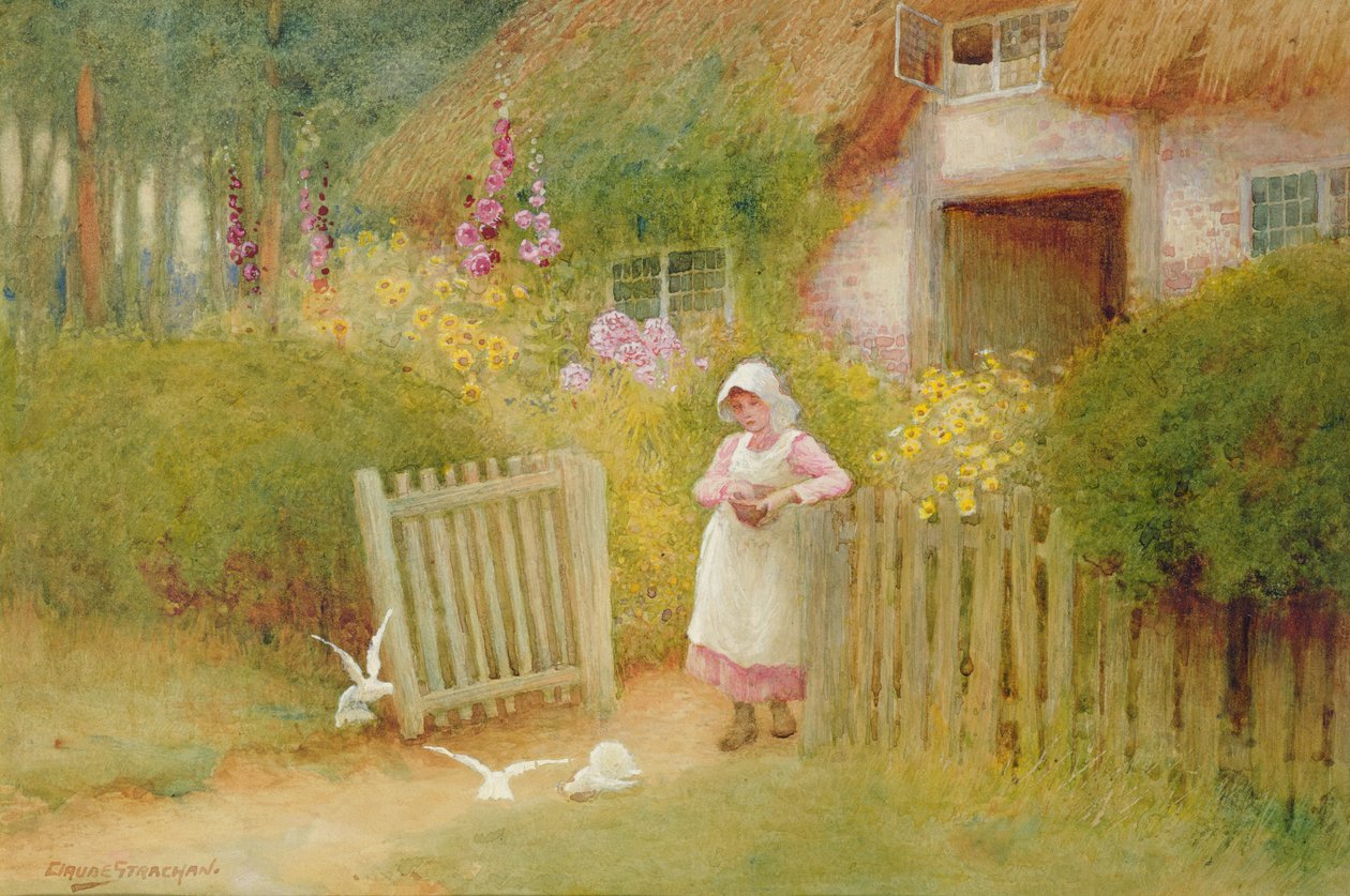 Tauben füttern von Arthur Claude Strachan