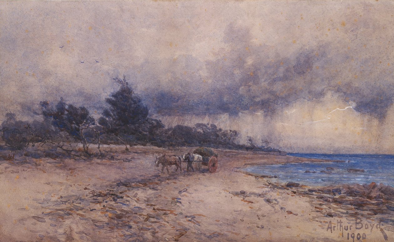 ohne Titel (Seetang sammeln vor dem Sturm, Sandringham Beach) von Arthur Merric Boyd