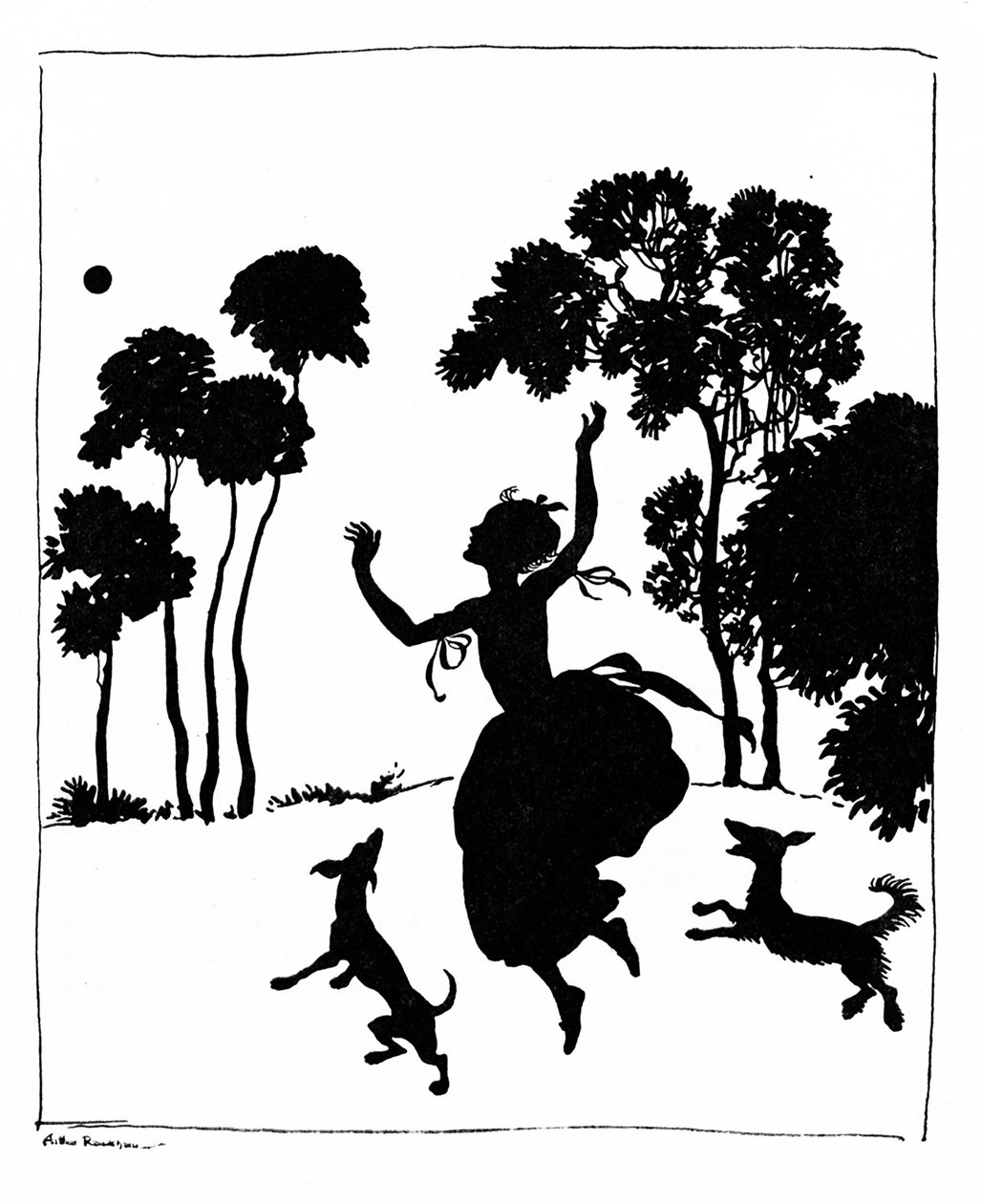 Aschenputtel spielt mit ihren Hunden, 1919 von Arthur Rackham