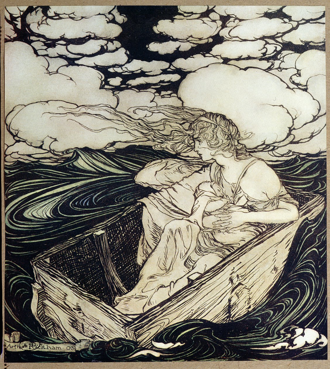 Danae und ihr Sohn Perseus, 1903 von Arthur Rackham