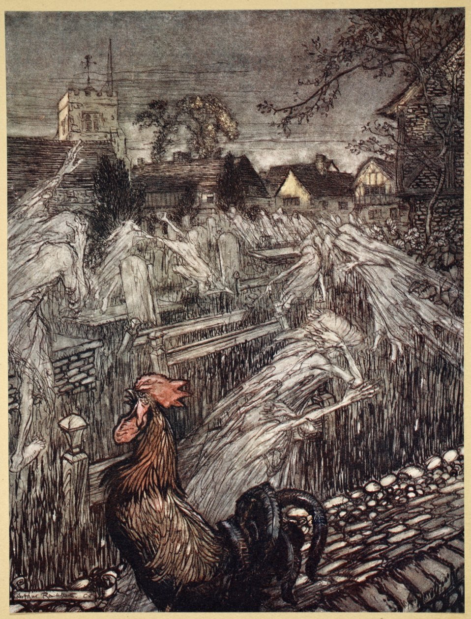Geister, die hier und da wandern, kehren in die Kirchhöfe zurück, Illustration aus 