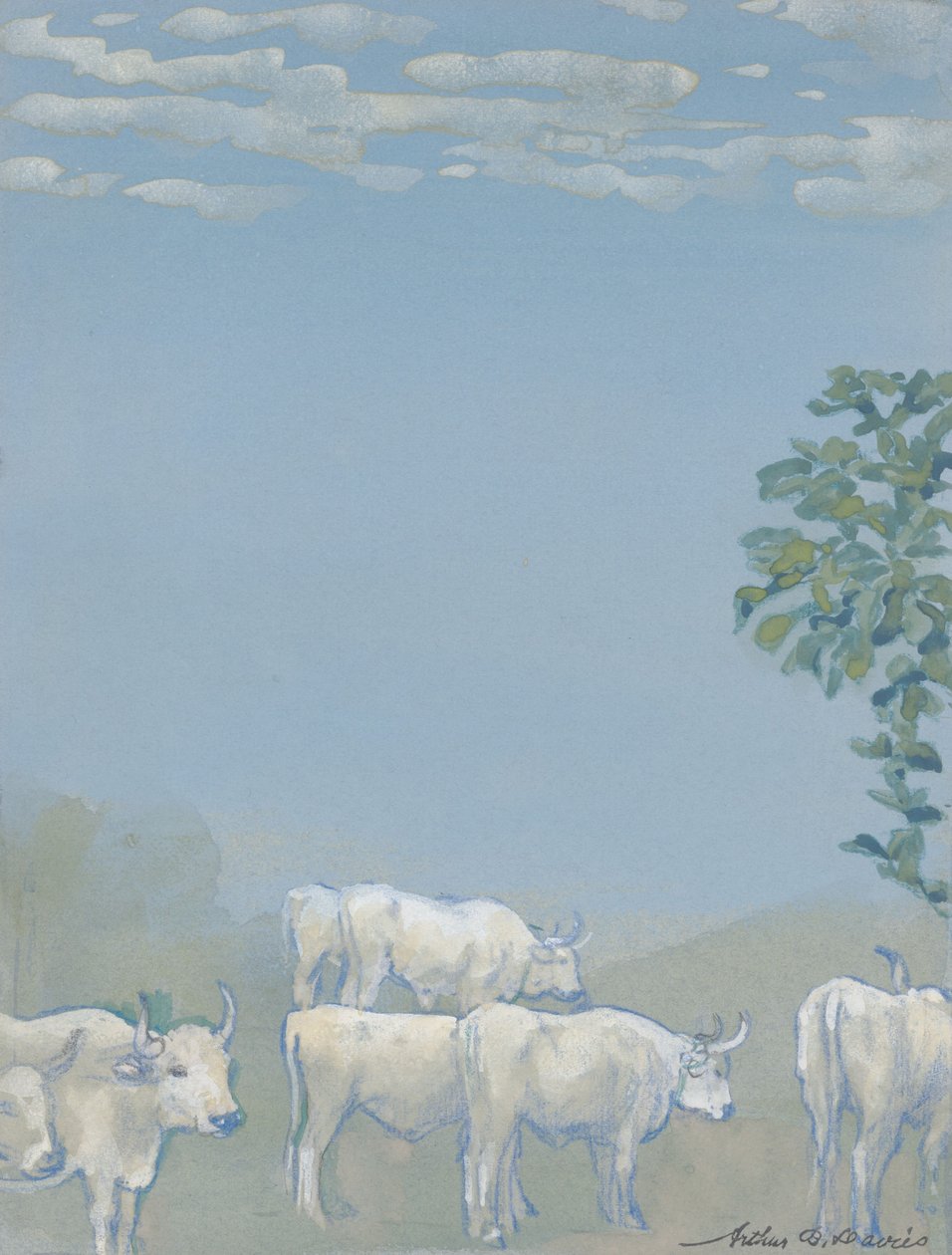 Landschaft mit Kühen von Arthur Bowen Davies