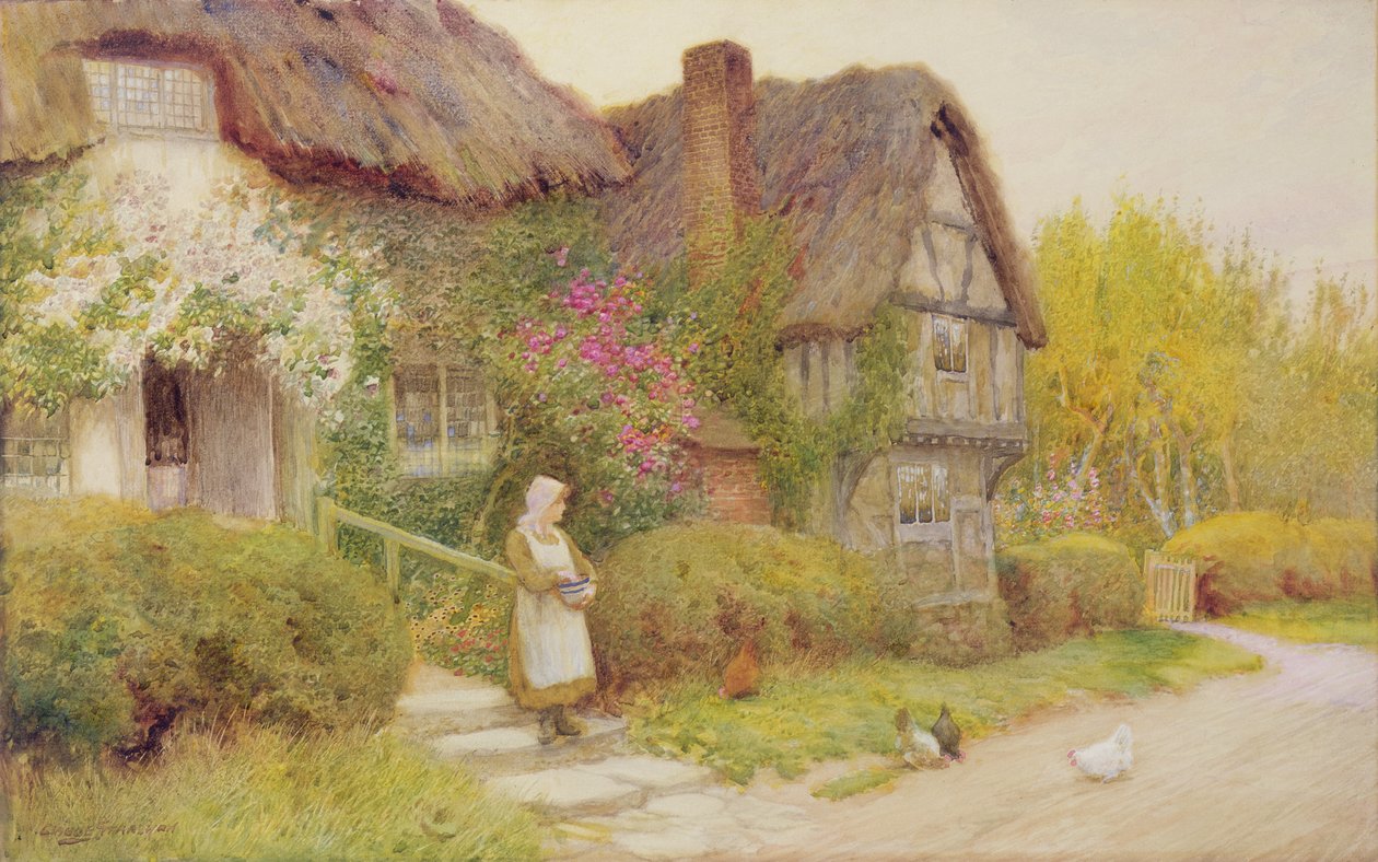 Hühner füttern von Arthur Claude Strachan