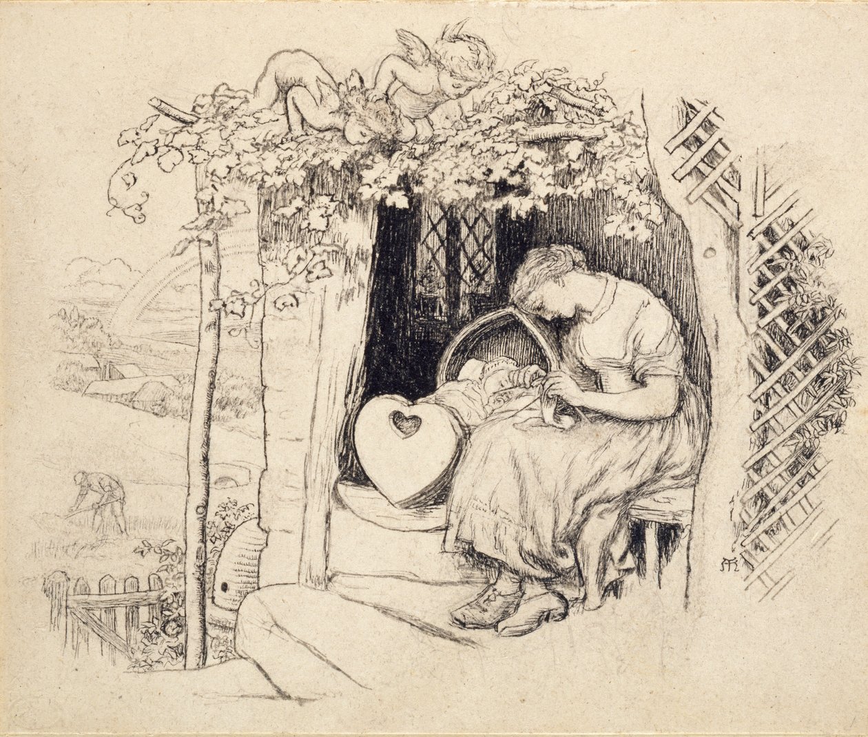 Am Wiege, 1873 von Arthur Hughes