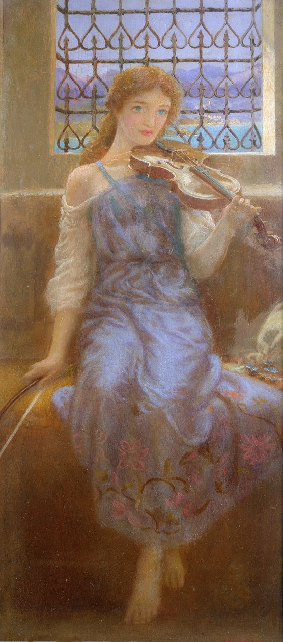 Mädchen mit Geige von Arthur Hughes
