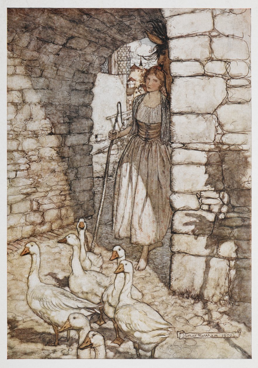 Ein Mädchen mit Gänsen. von Arthur Rackham