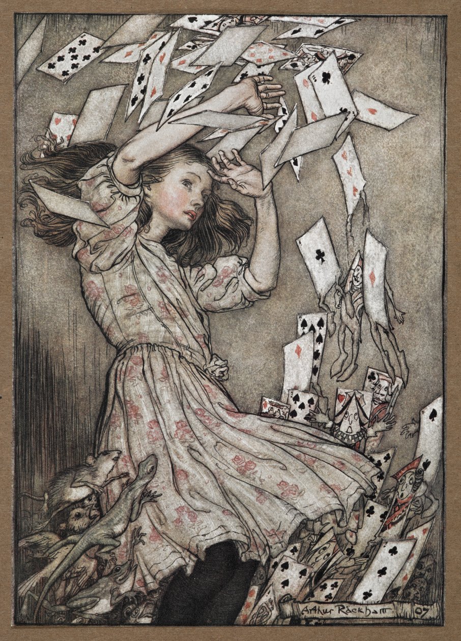 Alice und das fallende Kartenhaus von Arthur Rackham