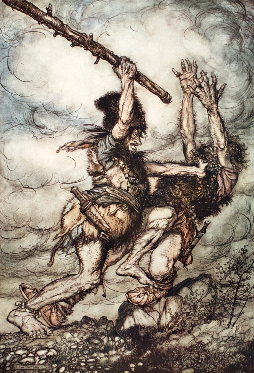 Fafner tötet Fasolt von Arthur Rackham