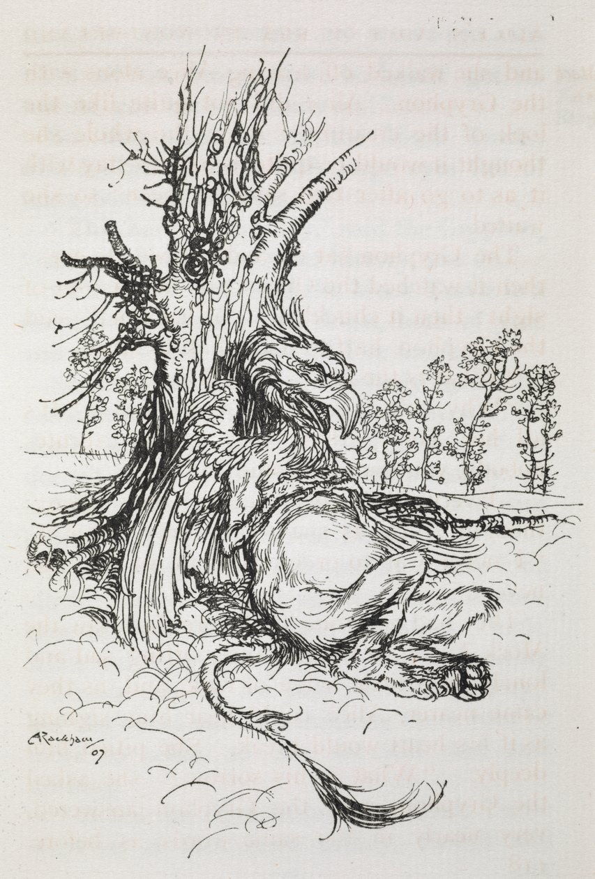 Der Greif, der an einem Baum sitzt von Arthur Rackham