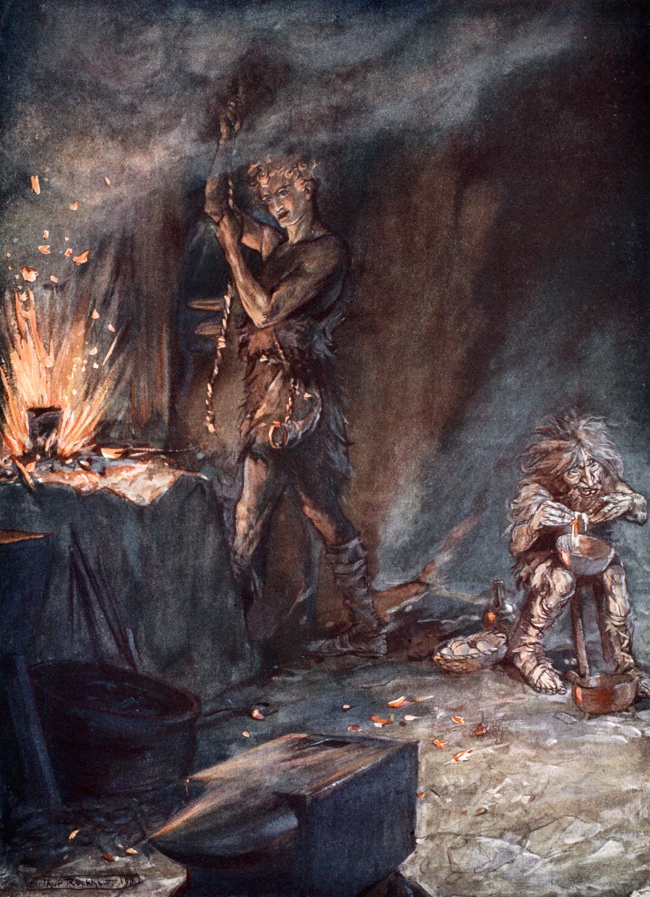 Das Schmieden von Nothung, 1924 von Arthur Rackham