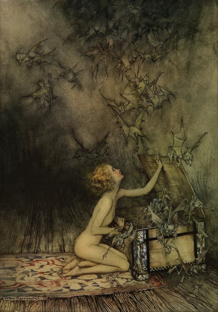 Junges Mädchen und fledermausartig von Arthur Rackham