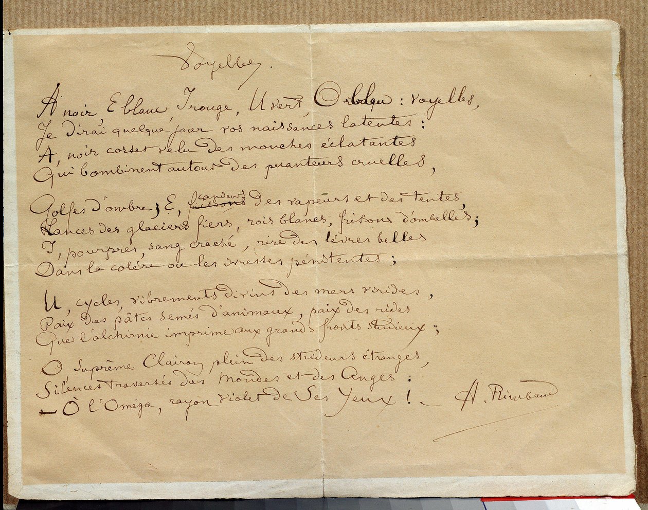 Manuskript des Gedichts von Arthur Rimbaud: „Die Vokale“ von Arthur Rimbaud