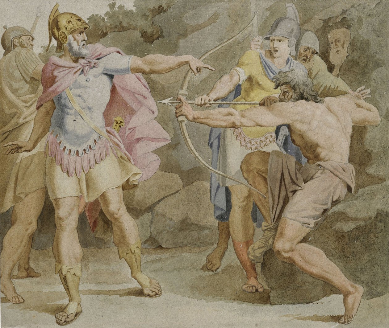Philoctetes zielt mit dem Bogen des Herkules auf Odysseus von Asmus Jakob Carstens