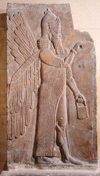 Relief, das einen geflügelten Genie darstellt, aus dem Palast von Sargon II in Khorsabad, Irak von Assyrian