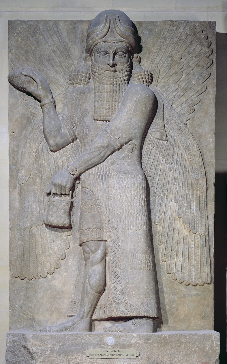 Relief, das einen geflügelten Genie darstellt, aus dem Palast von Sargon II in Khorsabad, Irak von Assyrian