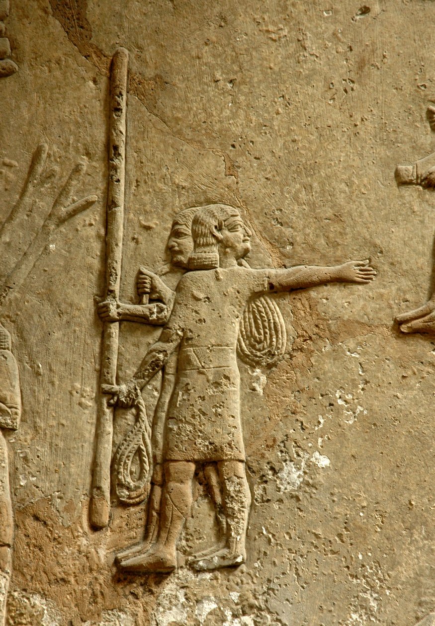 Relief, das eine Baustelle darstellt, Palast von Ashurbanipal, Ninive, ca. 645 v. Chr. von Assyrian
