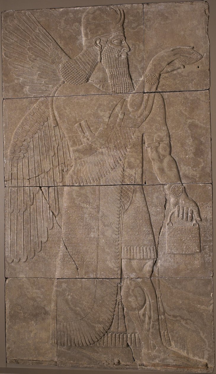 Relief mit geflügeltem Genius, 883-59 v. Chr. (Alabaster) von Assyrian