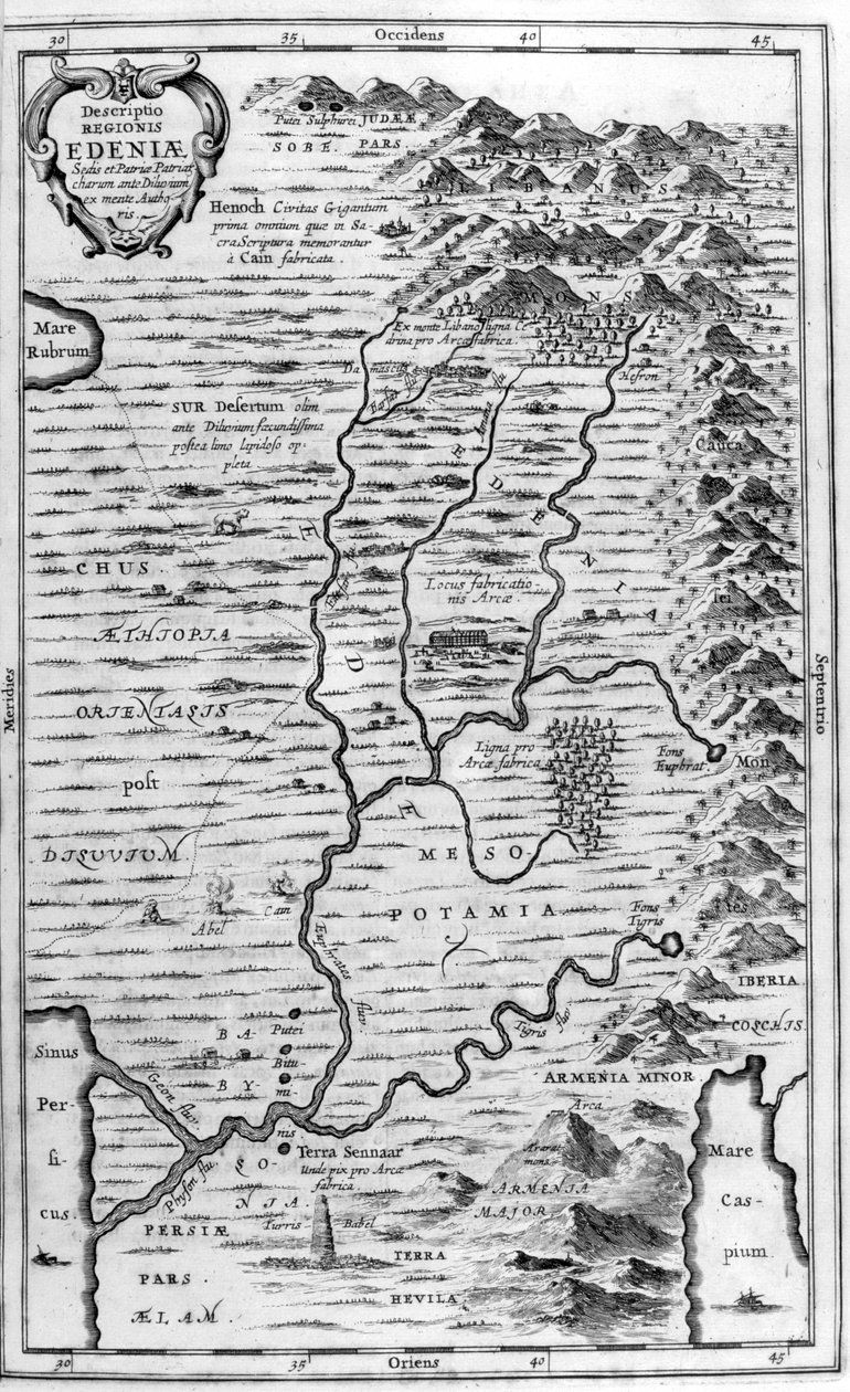 Karte des Garten Eden, 1675 von Athanasius Kircher