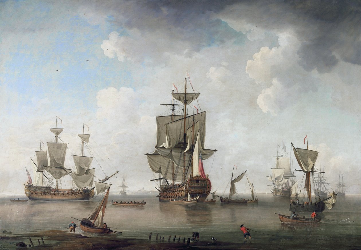 Kriegsschiffe im Hafen von attributed to Charles Brooking
