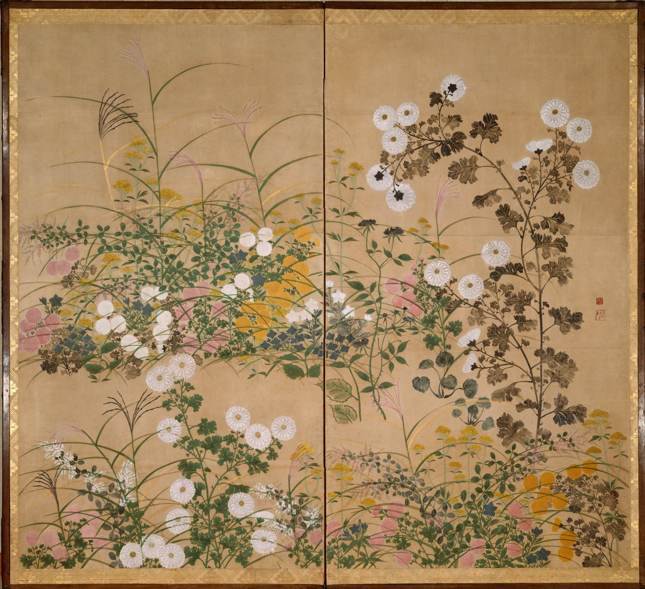 Wichtige Kunstwerke - Herbstgrasbildschirm von attributed to Ogata Kōrin