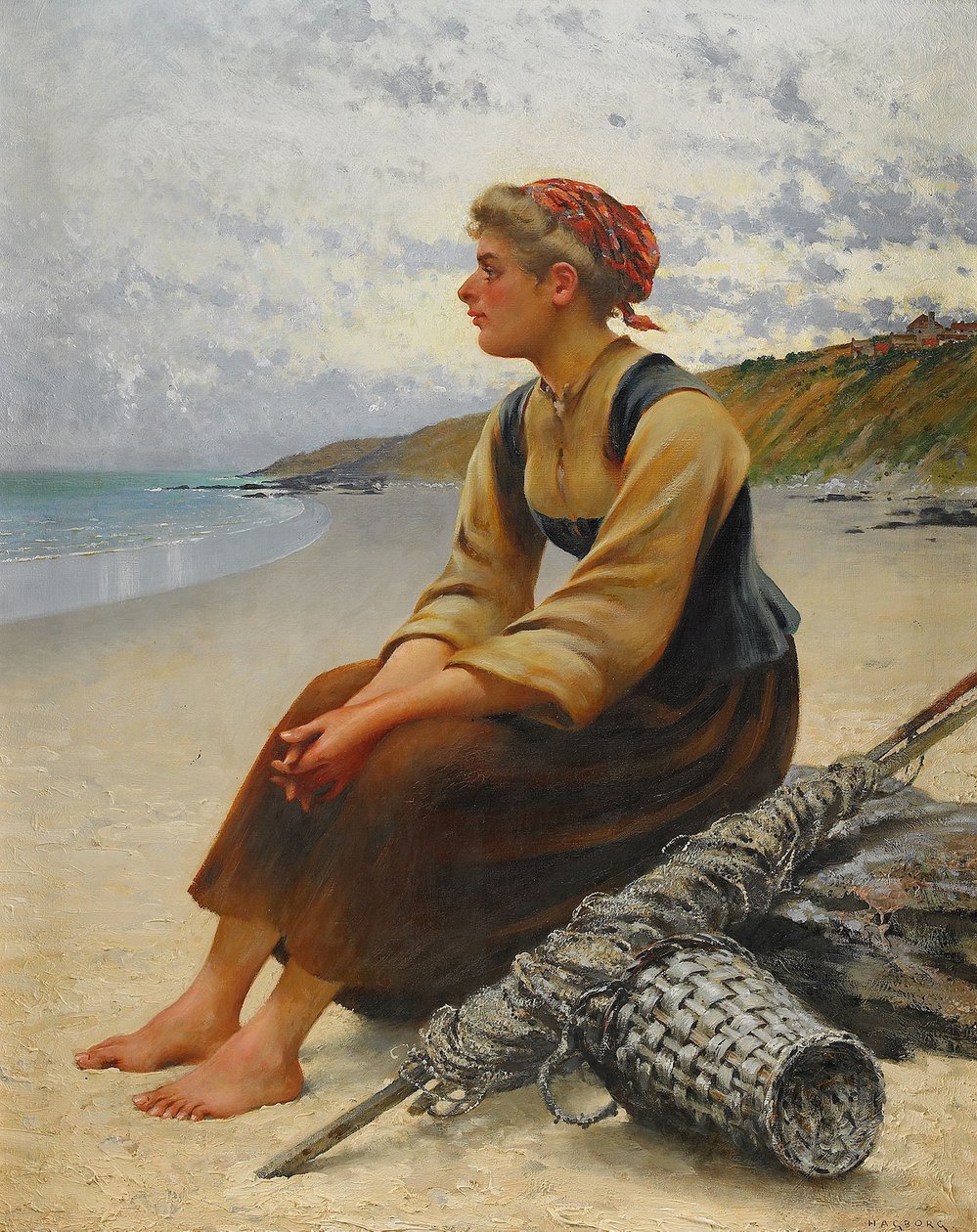 Austernsammlerin am Strand von August Hagborg