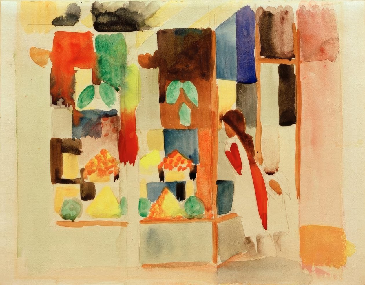 Kinder am Gemüseladen I von August Macke