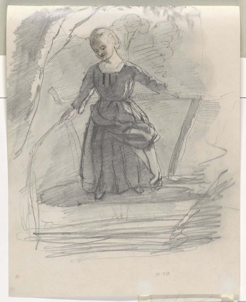 Angelndes Mädchen auf einer Brücke von August Allebe
