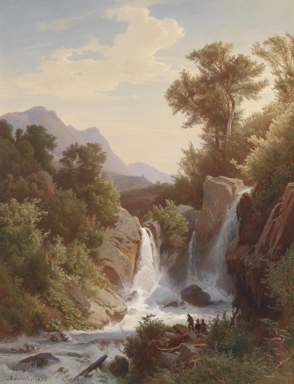 Angler am Wasserfall von August Kessler