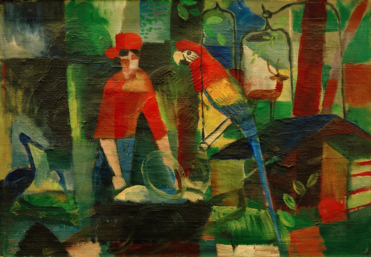 Frau mit Papagei in einer Landschaft von August Macke