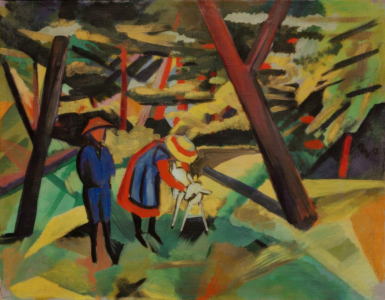 Kinder mit Ziege im Wald von August Macke