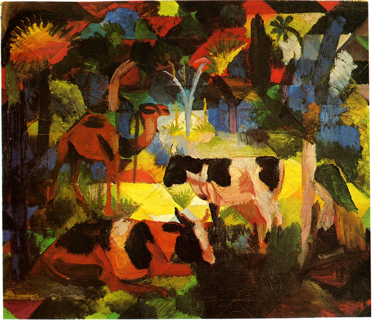 Macke Landschaft-Kühe-Kamel von August Macke