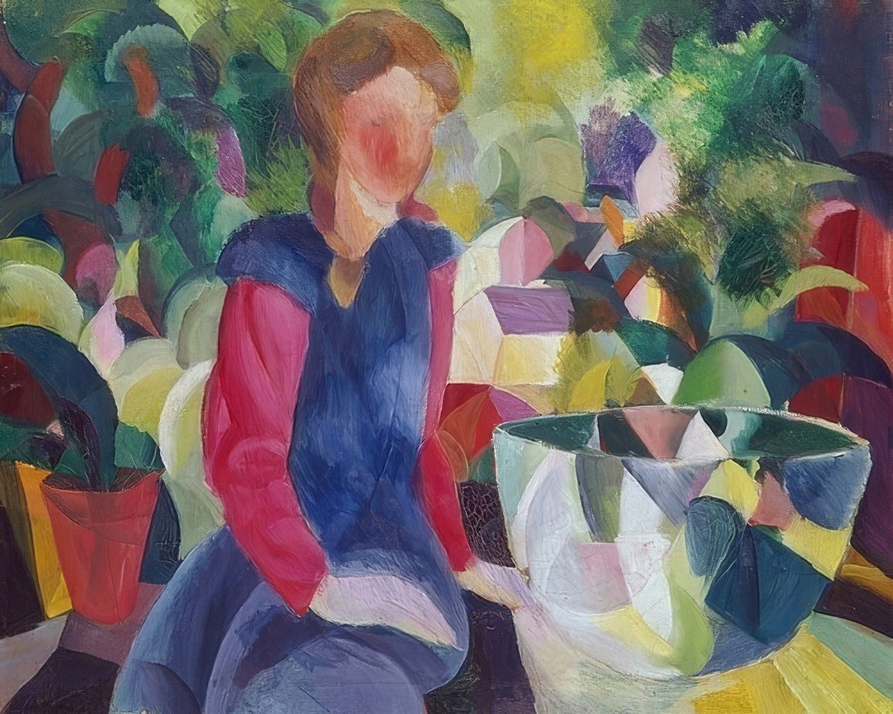 Mädchen mit Fischglas von August Macke