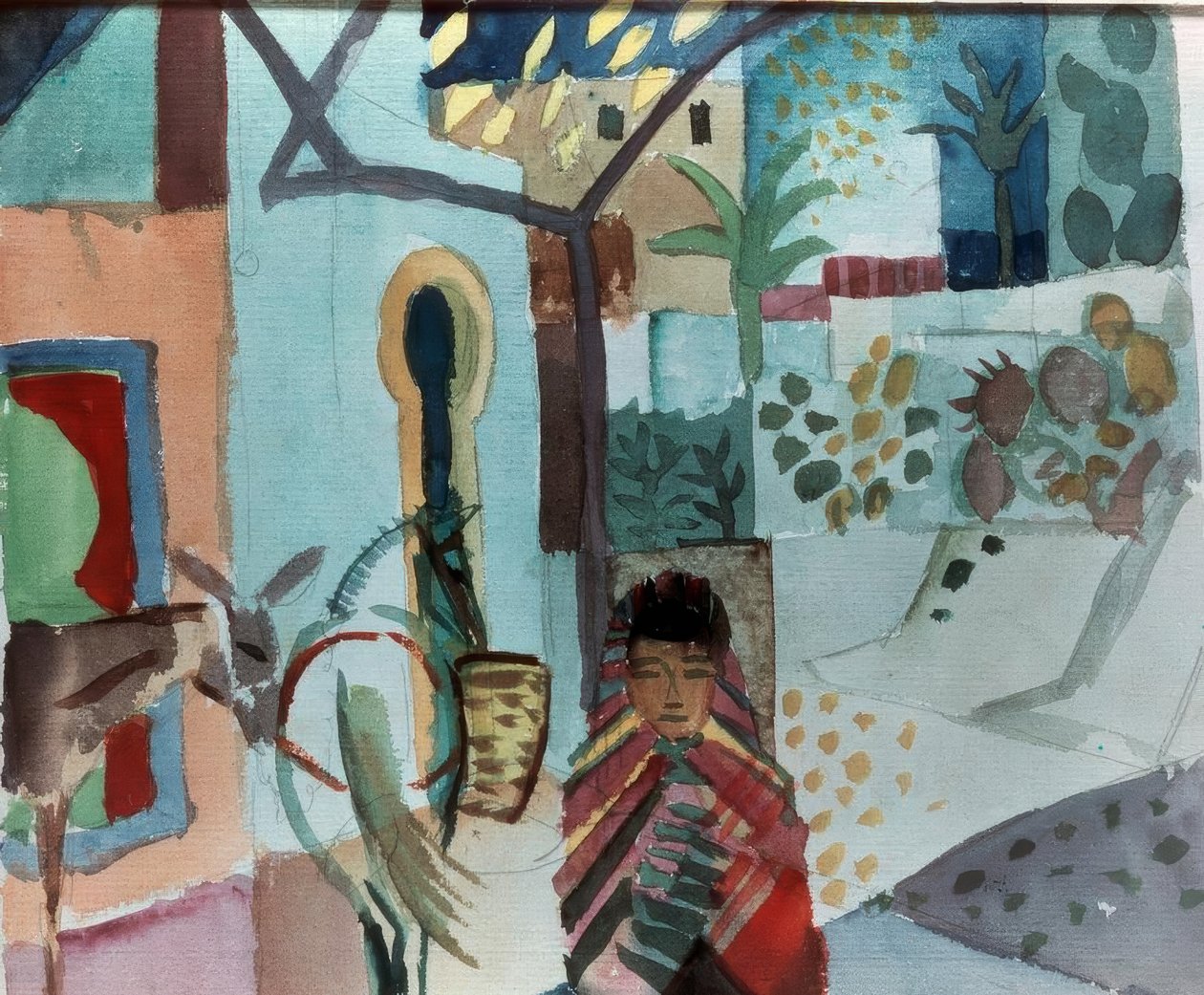 Mädchen mit Pferd und Esel von August Macke