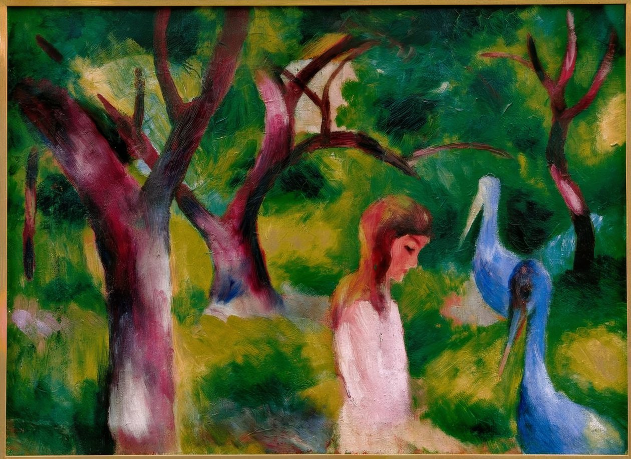 Mädchen mit blauen Vögeln von August Macke