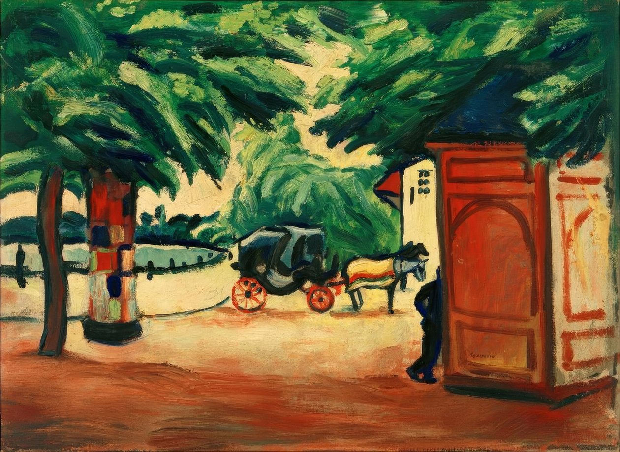 Pferdedroschke an einem Parksee von August Macke