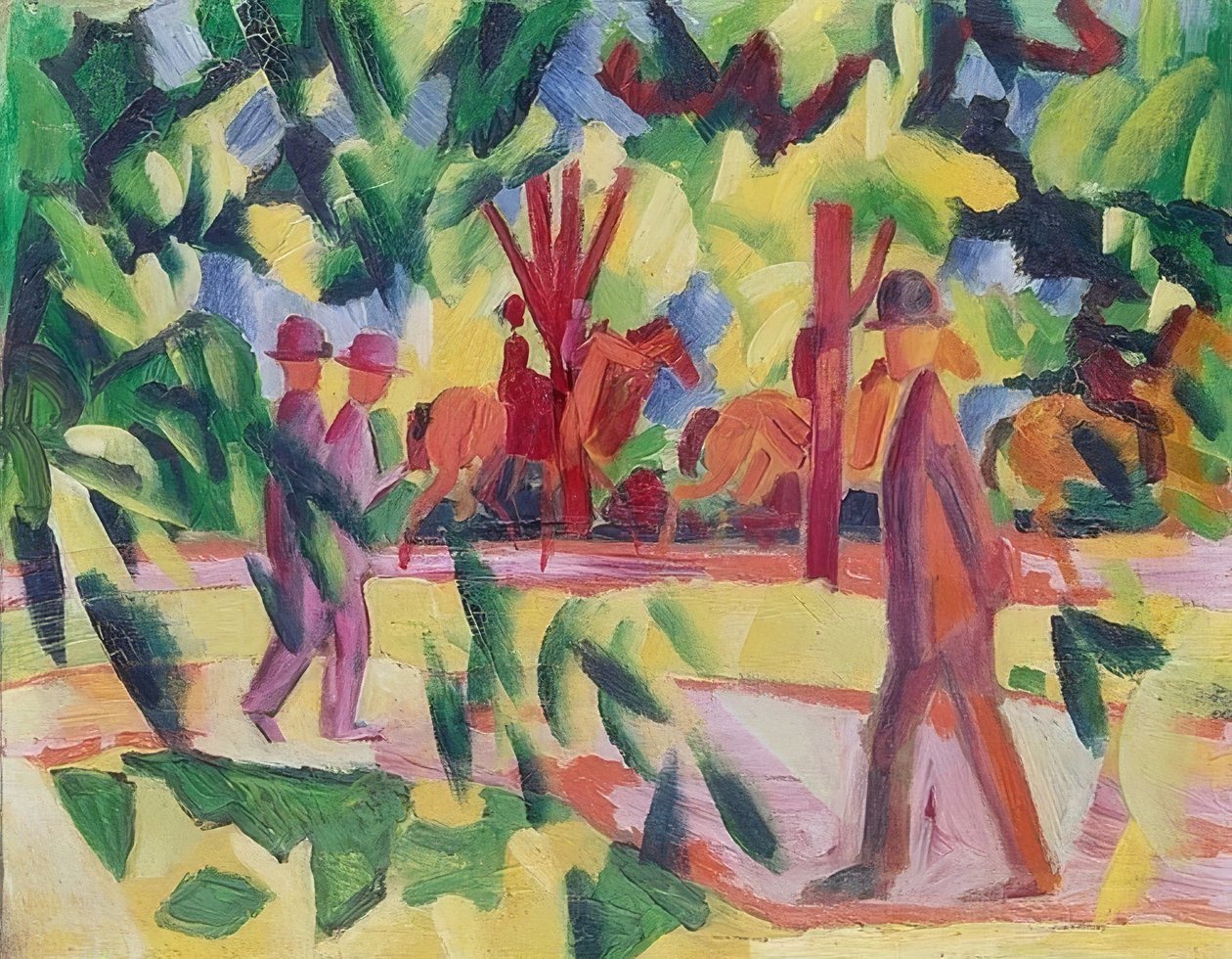 Reiter und Spaziergänger in einer Allee von August Macke