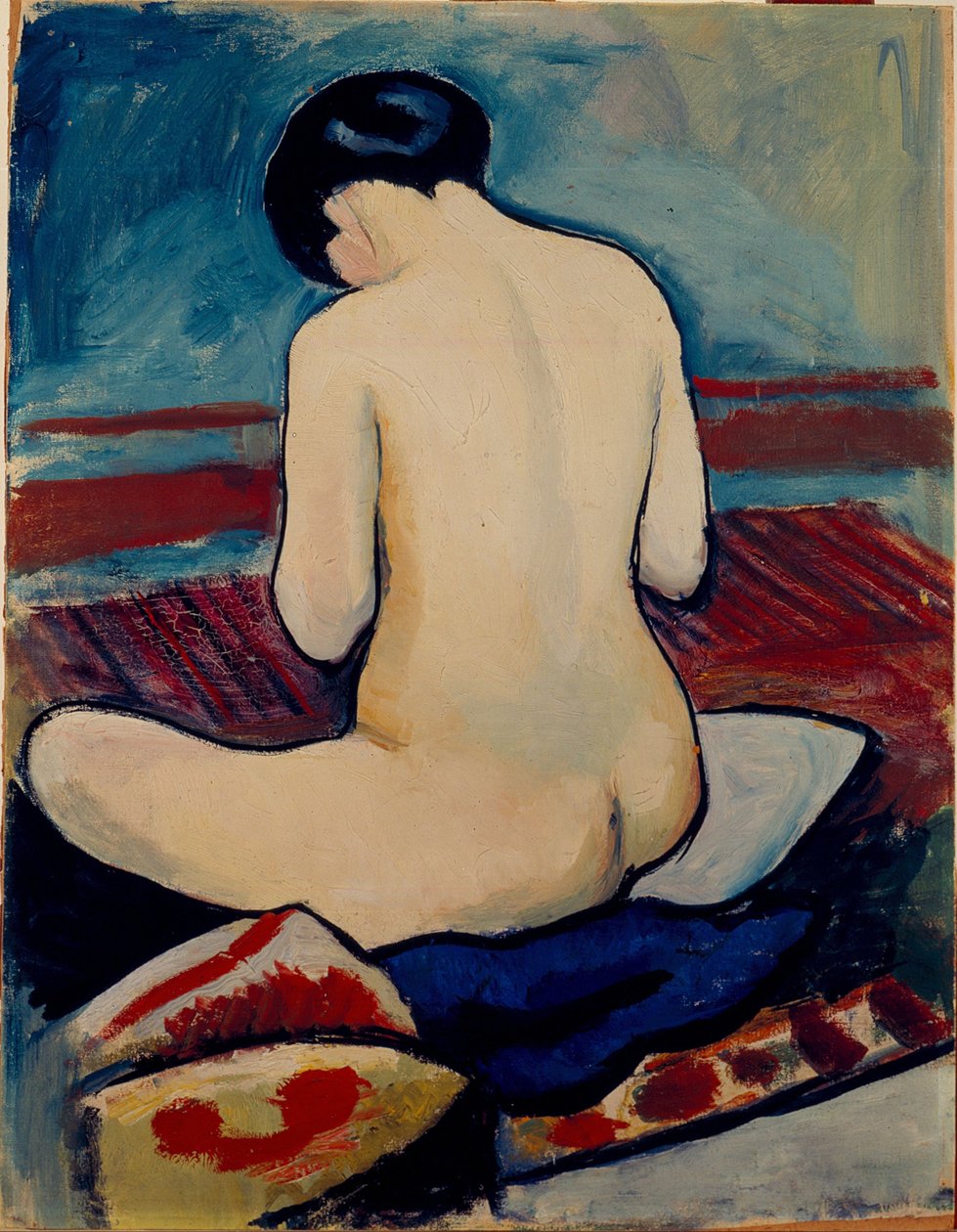 Sitzender Akt mit Kissen von August Macke