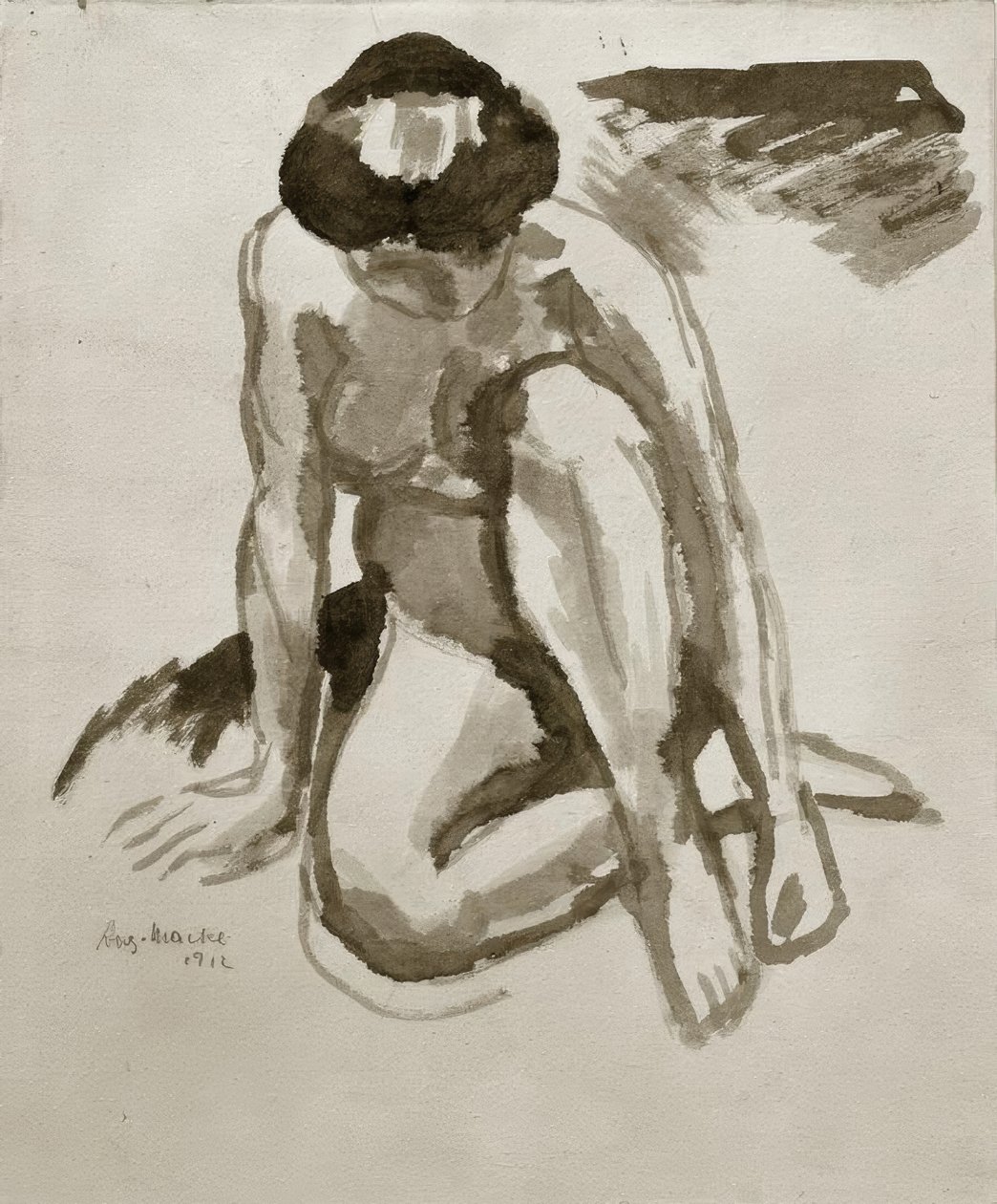 Sitzender Akt, vorgebeugt von August Macke