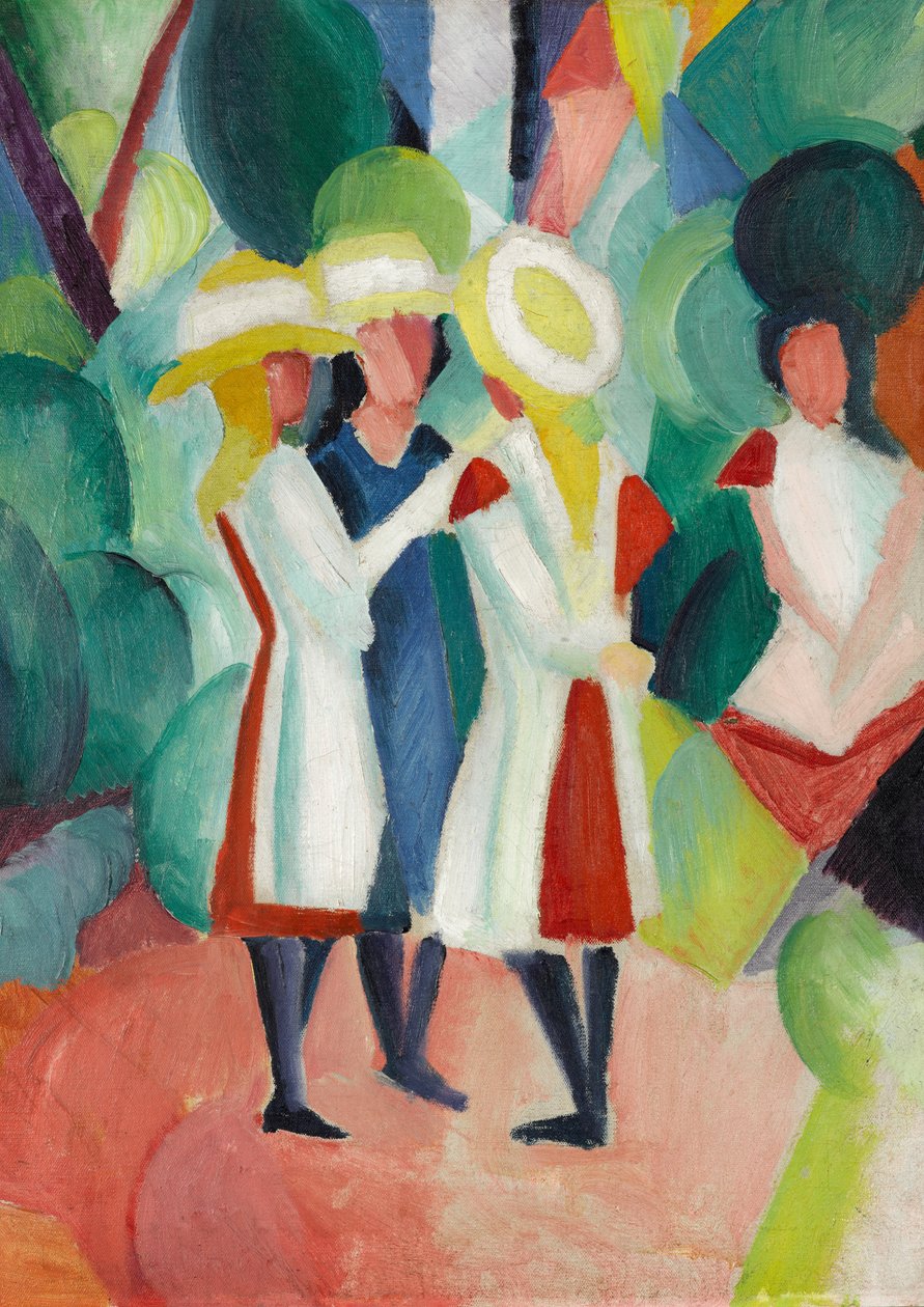 Drei Mädchen mit gelben Strohhüten von August Macke