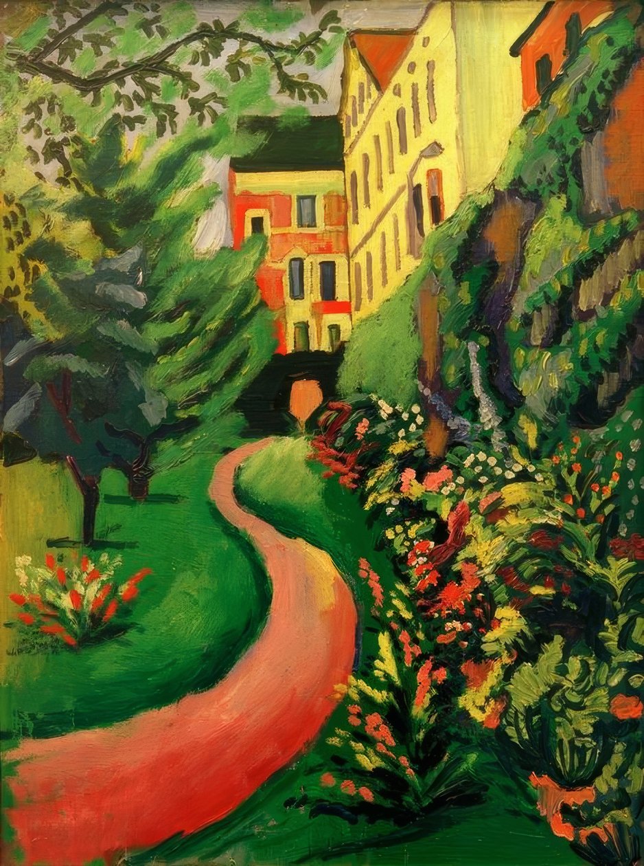Unser Garten mit blühenden Rabatten von August Macke