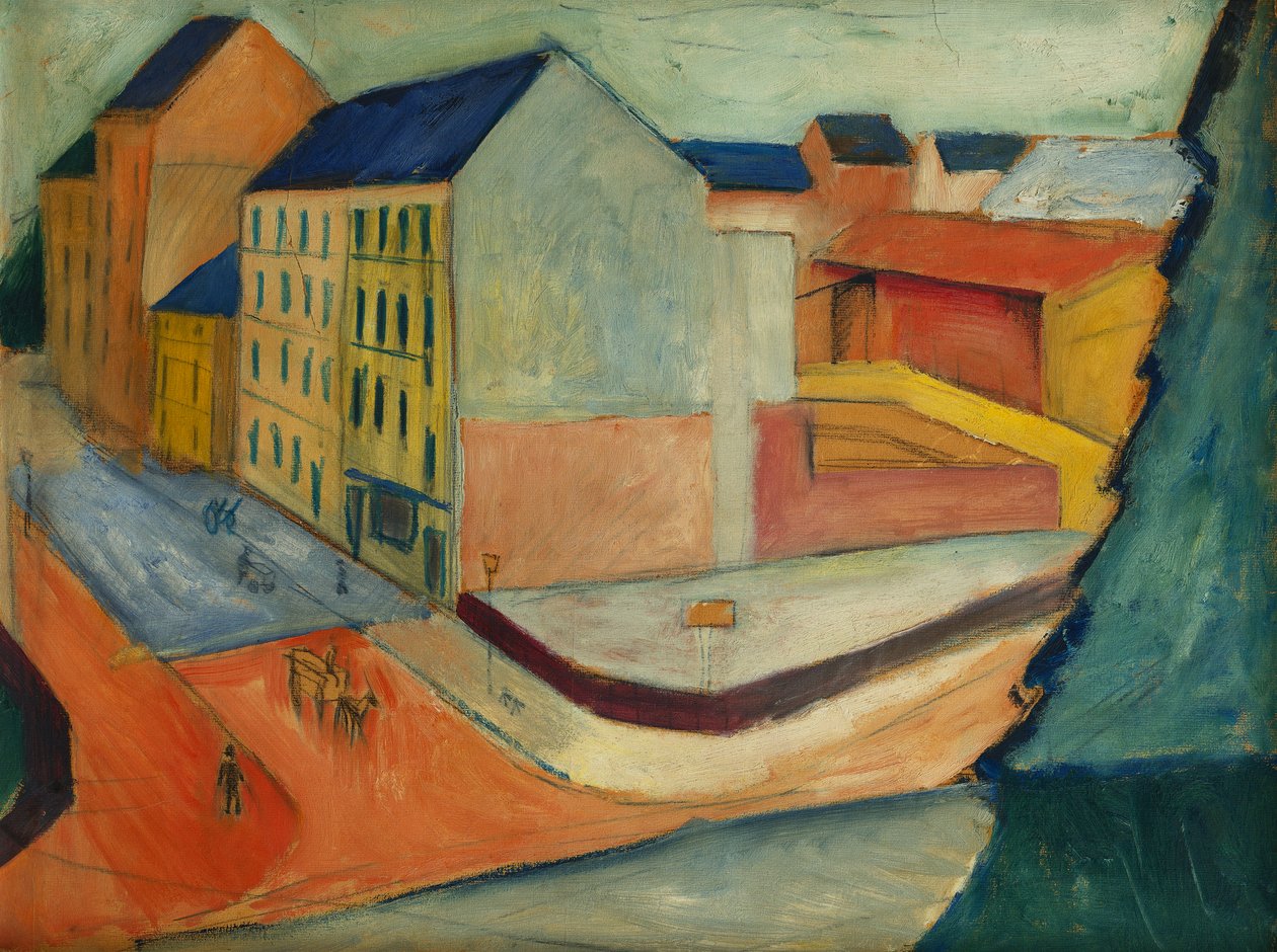 Unsere Straße mit Reitbahn, Bonn, 1913 von August Macke