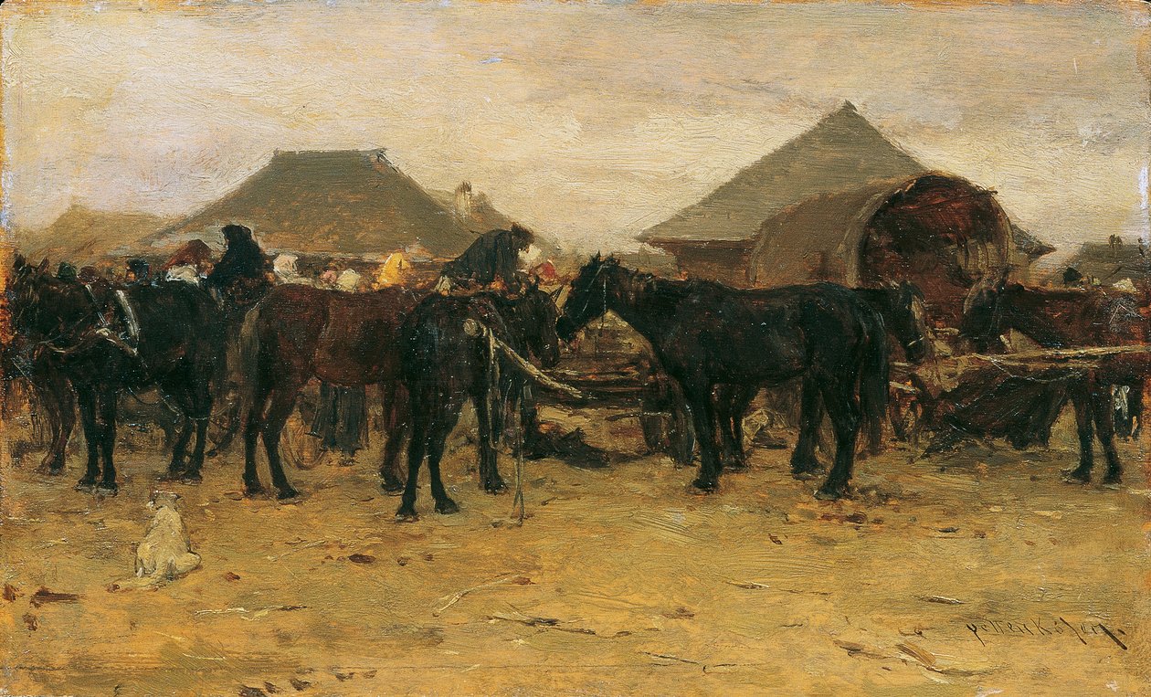 Pferdemarkt in Szolnok I von August von Pettenkofen